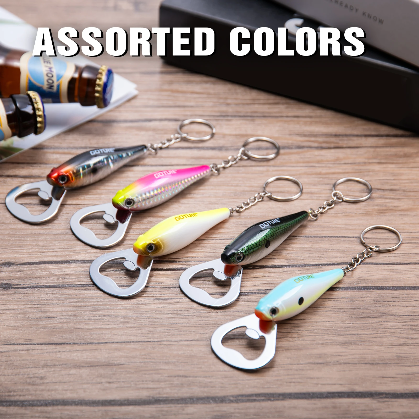 Fishing Lure Kit - Goture-rebotellas con señuelo de pesca, accesorio