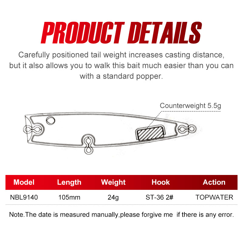 Noeby 105mm 24g Topwater Poppe - Fishing Lure Popper reseña y precio